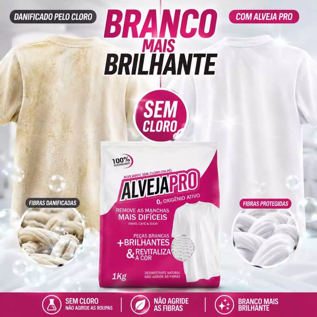 ALVEJA PRO — Alvejante Percarbonato de Sódio 1kg, sem cloro, Oxigênio Ativo